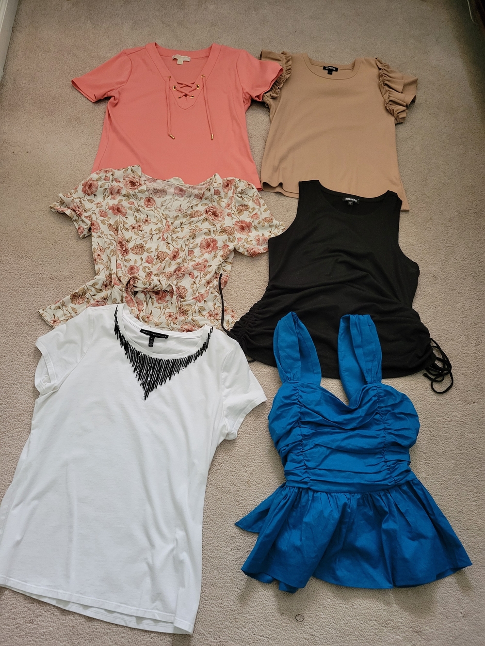 Mixed Women's Tops Bundle - Coral, Beige, Floral, Black, White & Blue